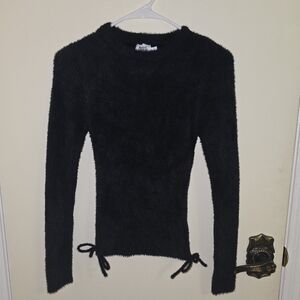 Princess Polly Black Fuzzy Sweater with Side Ties Size: XS/S